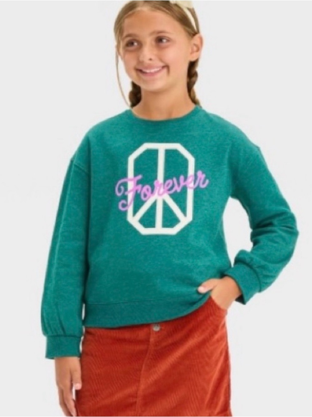 Cat & Jack Girls' Fleece Crew Pullover Sweatshirt Dark Green Size Large new